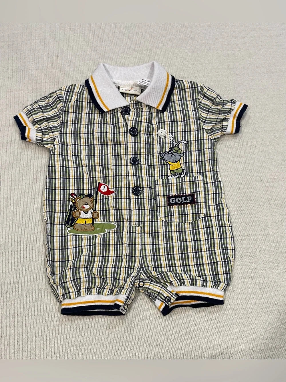 Vintage 90s B.T. Kids Golf Plaid Romper Size 3-6M NWOT